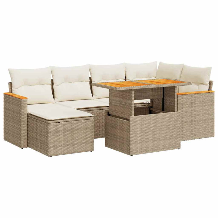 sofasæt til haven 7 dele med hynder polyrattan akacietræ beige