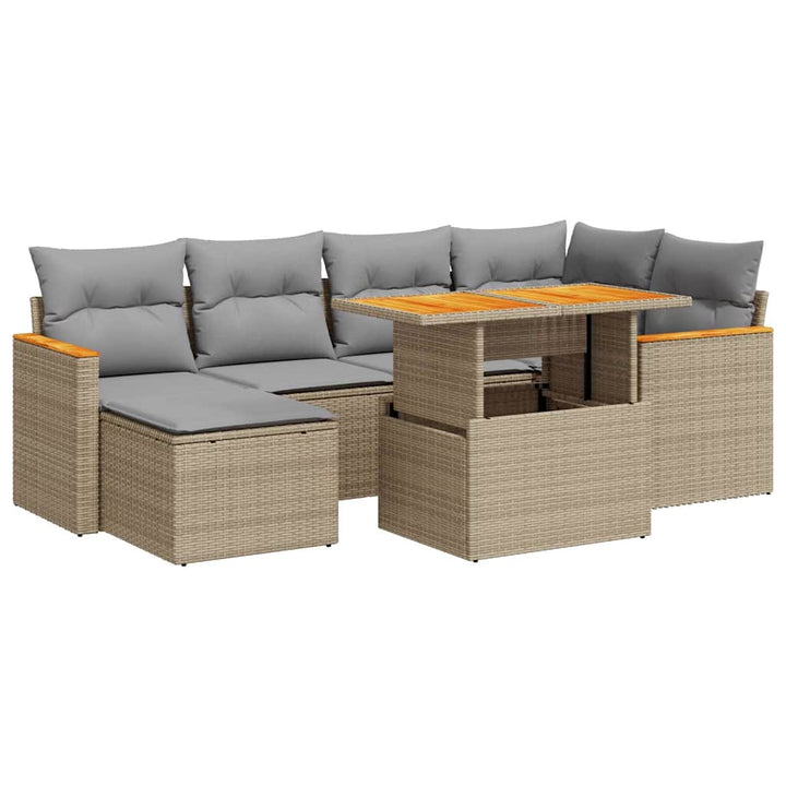 sofasæt til haven 7 dele med hynder polyrattan akacietræ beige