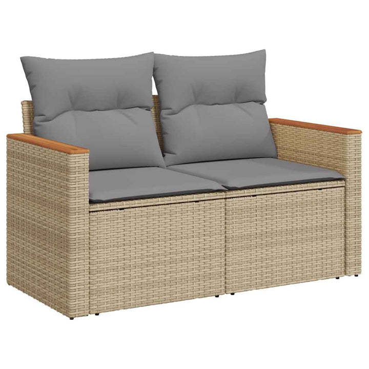 sofasæt til haven 7 dele med hynder polyrattan akacietræ beige
