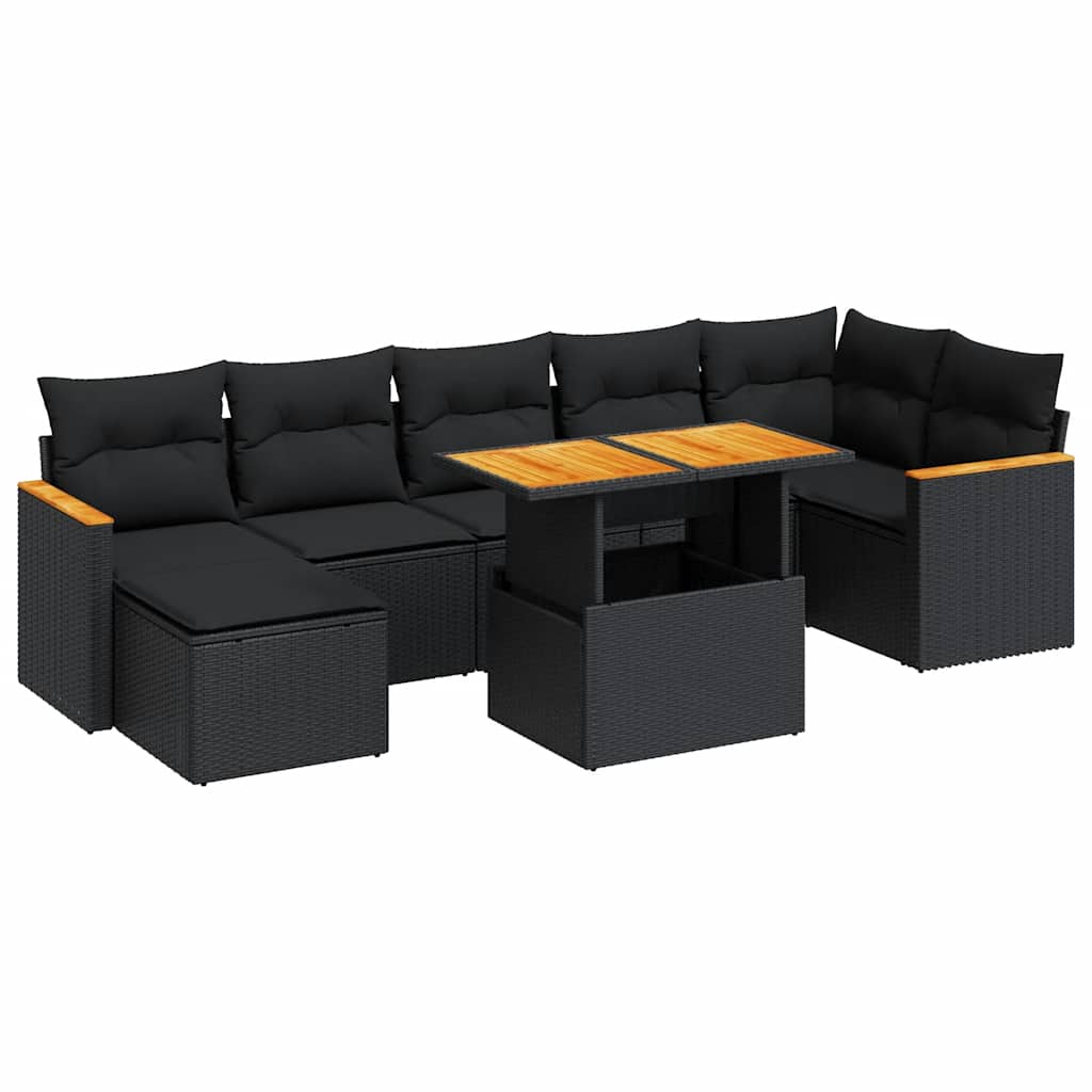 sofasæt til haven 8 dele med hynder polyrattan akacietræ sort