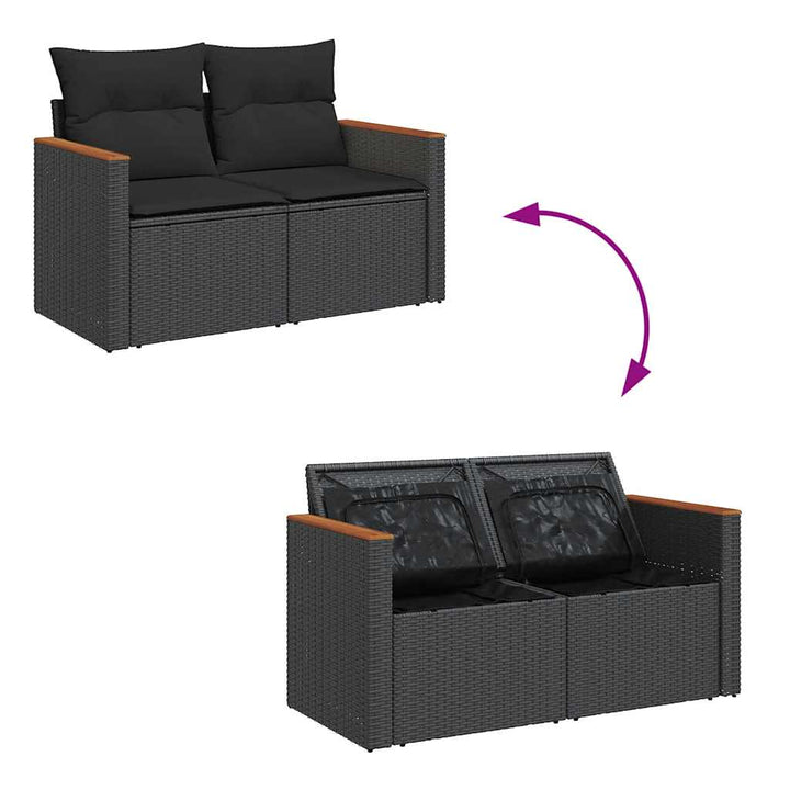sofasæt til haven 8 dele med hynder polyrattan akacietræ sort