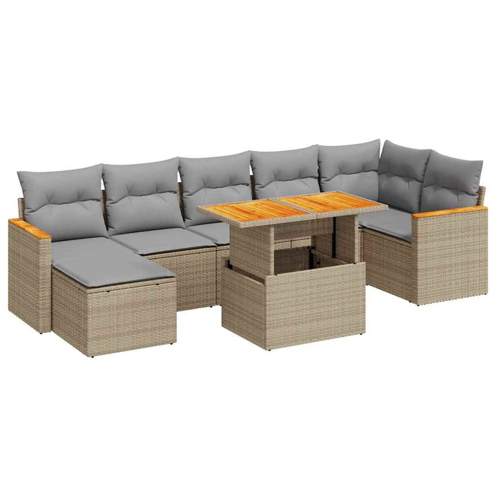 sofasæt til haven 8 dele med hynder polyrattan akacietræ beige