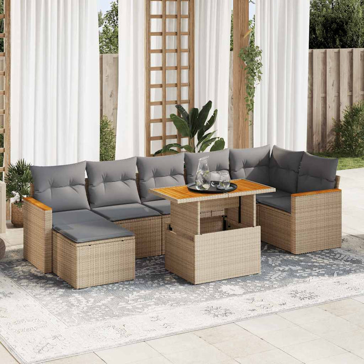 sofasæt til haven 8 dele med hynder polyrattan akacietræ beige