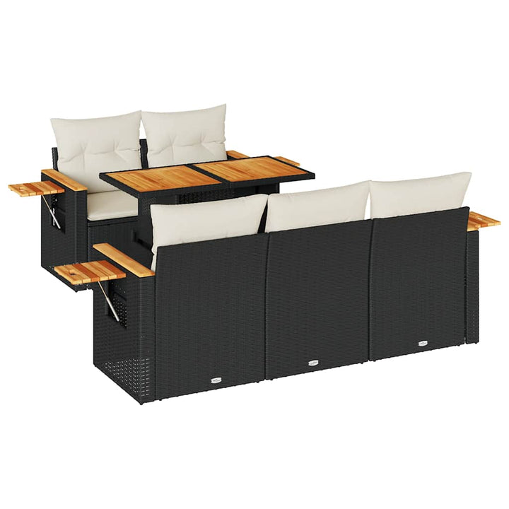 sofasæt til haven 6 dele med hynder polyrattan akacietræ sort