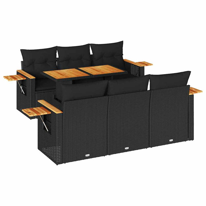 sofasæt til haven 7 dele med hynder polyrattan akacietræ sort