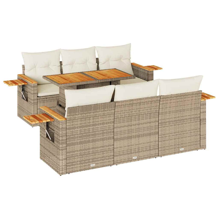 sofasæt til haven 7 dele med hynder polyrattan akacietræ beige