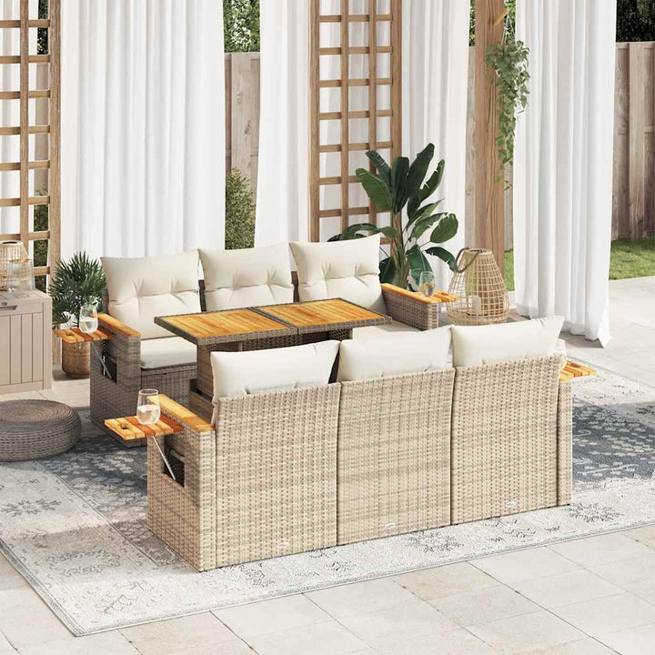 sofasæt til haven 7 dele med hynder polyrattan akacietræ beige