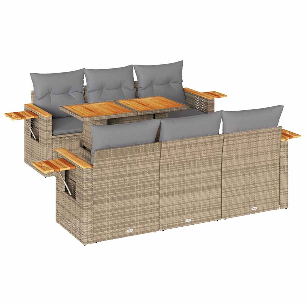 sofasæt til haven 7 dele med hynder polyrattan akacietræ beige
