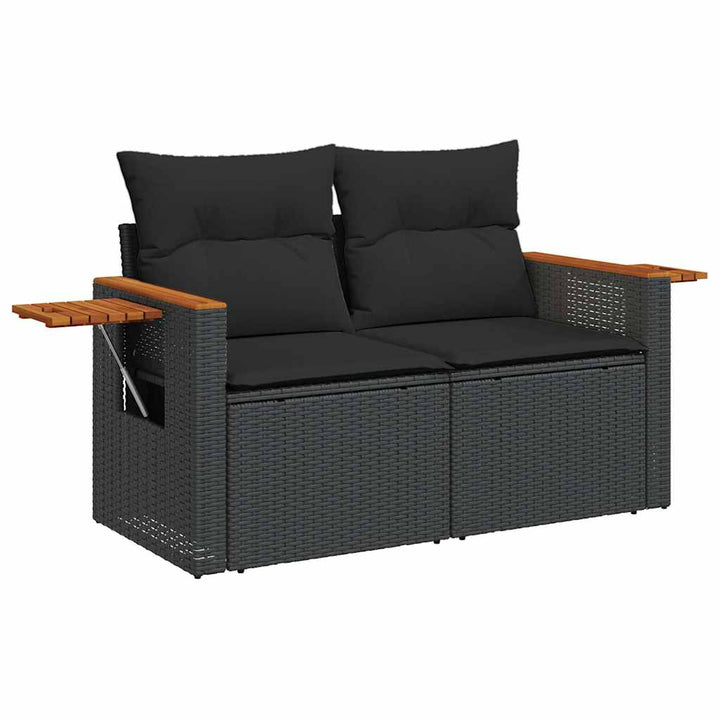 sofasæt til haven 7 dele med hynder polyrattan akacietræ sort