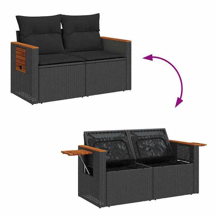 sofasæt til haven 7 dele med hynder polyrattan akacietræ sort