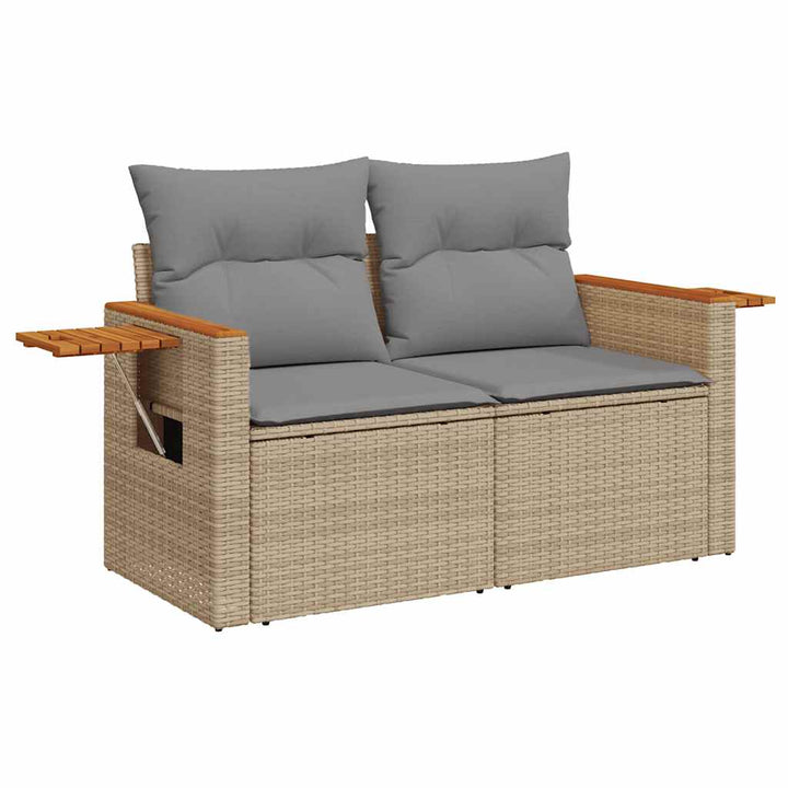 sofasæt til haven 7 dele med hynder polyrattan akacietræ beige