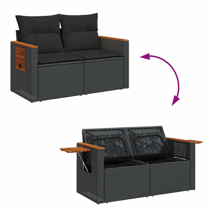 sofasæt til haven 8 dele med hynder polyrattan akacietræ sort