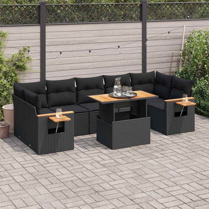 sofasæt til haven 8 dele med hynder polyrattan akacietræ sort