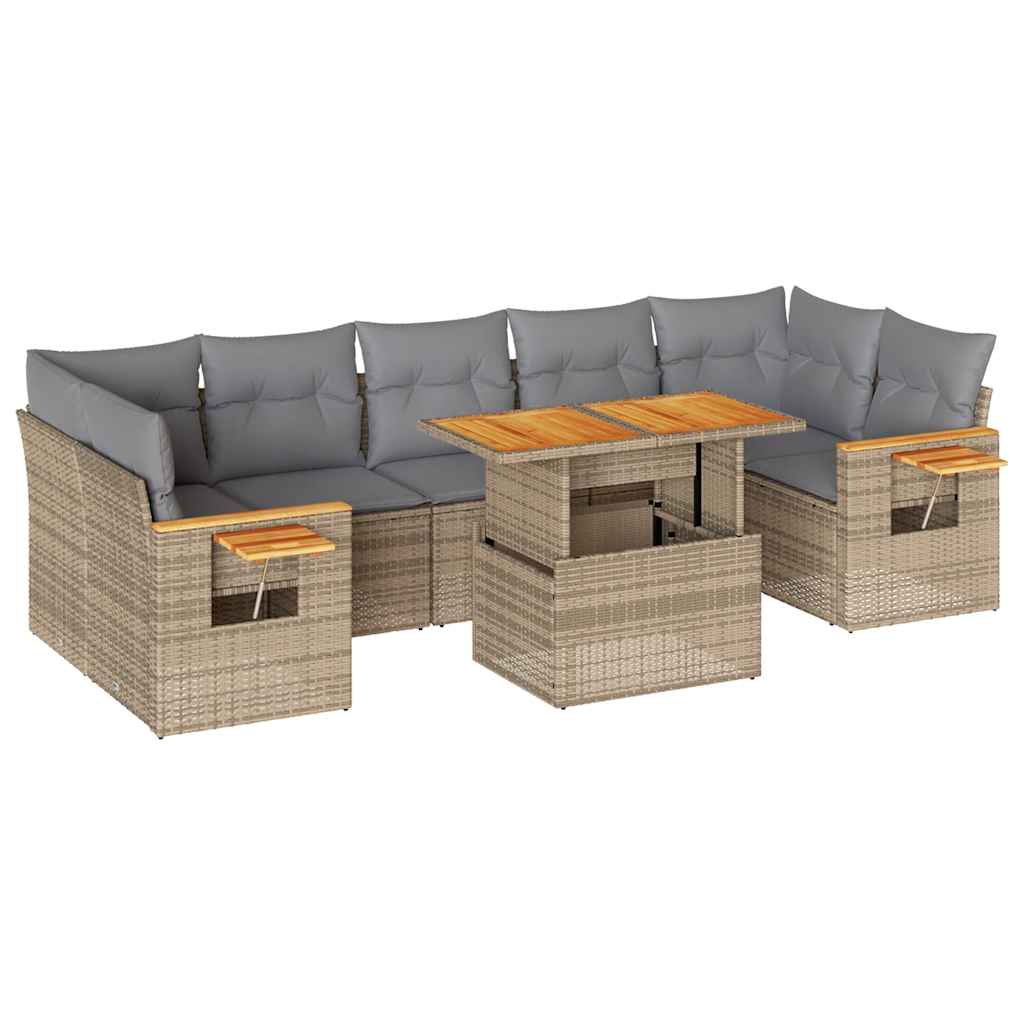 sofasæt til haven 8 dele med hynder polyrattan akacietræ beige