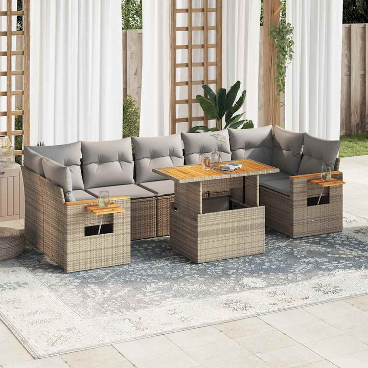 sofasæt til haven 8 dele med hynder polyrattan akacietræ beige