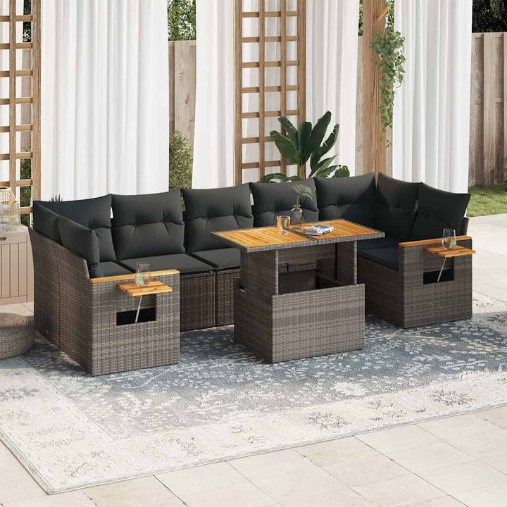 sofasæt til haven 8 dele med hynder polyrattan akacietræ grå