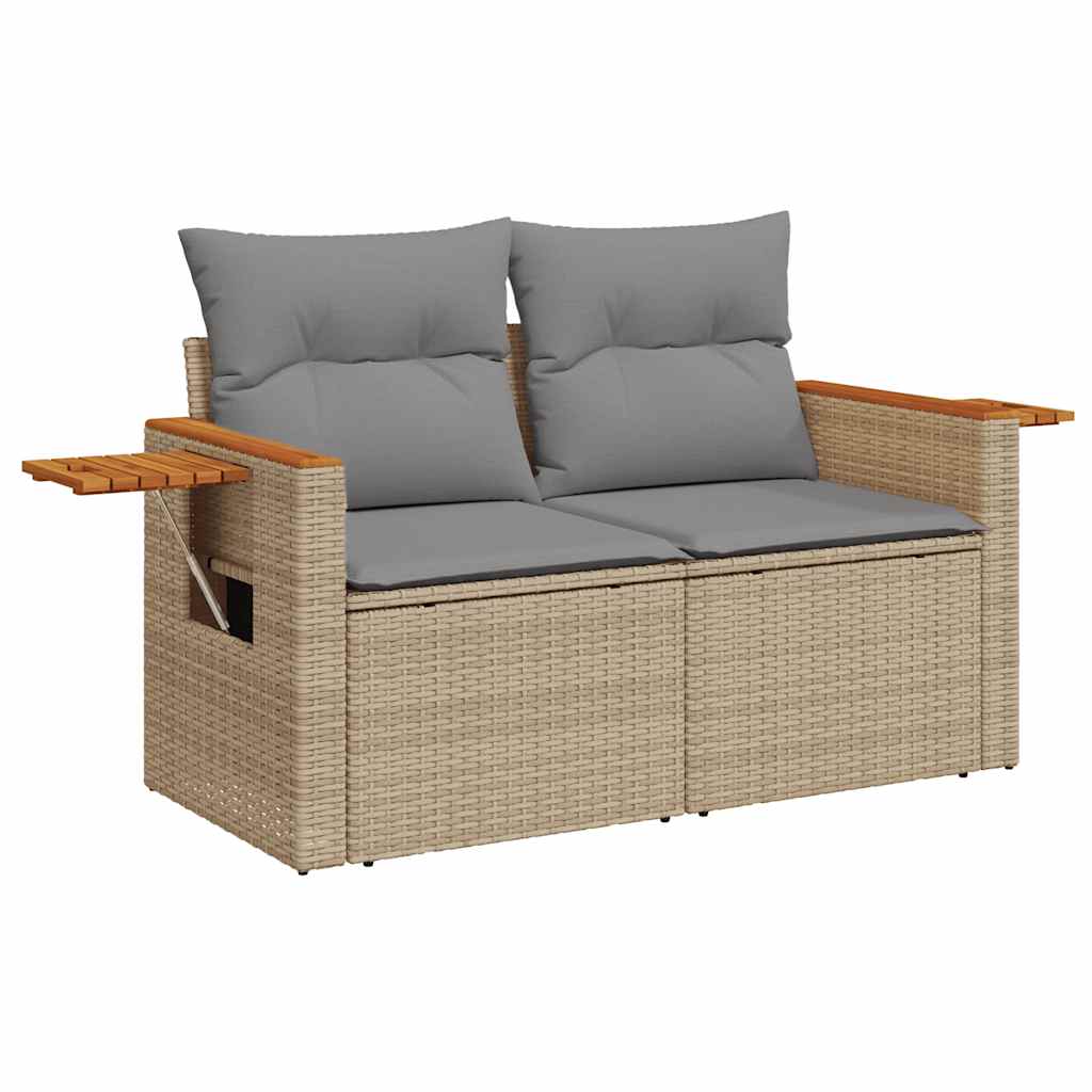 sofasæt til haven 7 dele med hynder polyrattan akacietræ beige