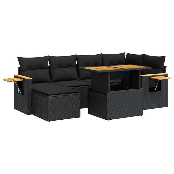 sofasæt til haven 7 dele med hynder polyrattan akacietræ sort