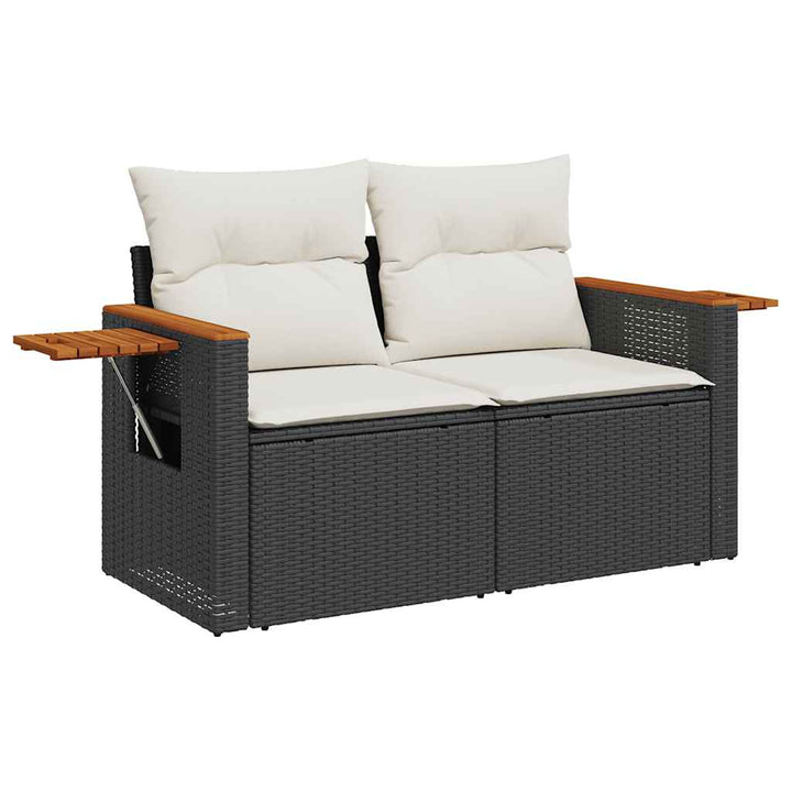 sofasæt til haven 7 dele med hynder polyrattan akacietræ sort