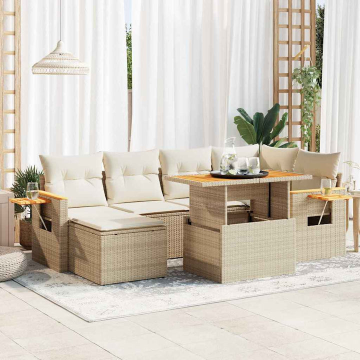 sofasæt til haven 7 dele med hynder polyrattan akacietræ beige