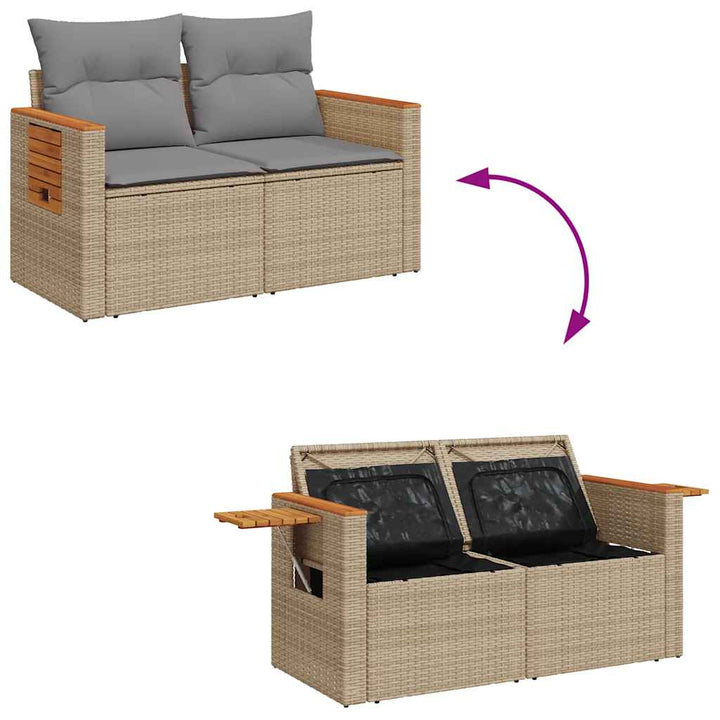 sofasæt til haven 7 dele med hynder polyrattan akacietræ beige