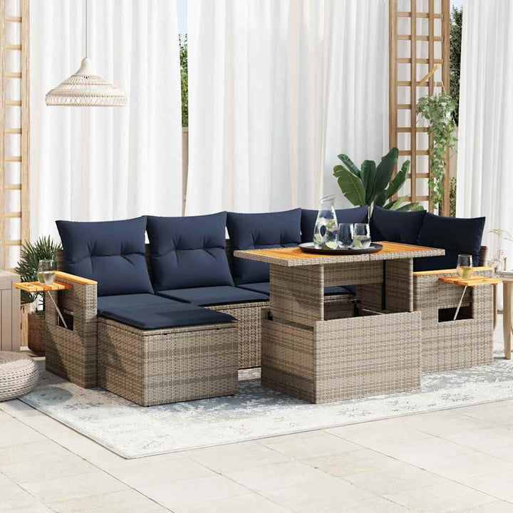 sofasæt til haven 7 dele med hynder polyrattan akacietræ sort