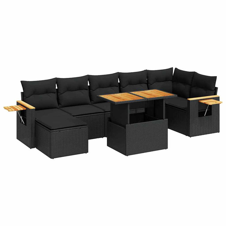 sofasæt til haven 8 dele med hynder polyrattan akacietræ sort