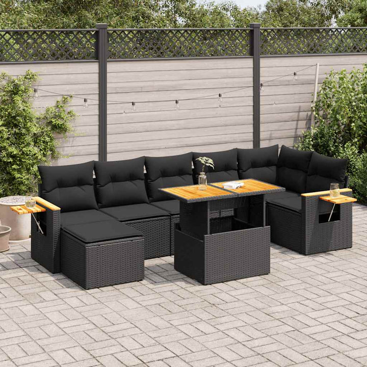 sofasæt til haven 8 dele med hynder polyrattan akacietræ sort
