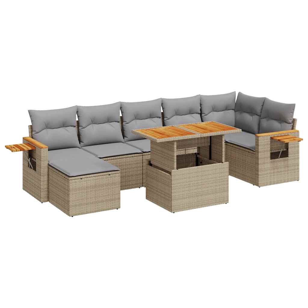 sofasæt til haven 8 dele med hynder polyrattan akacietræ beige