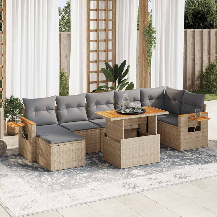 sofasæt til haven 8 dele med hynder polyrattan akacietræ beige