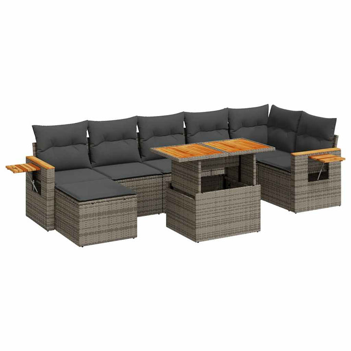 sofasæt til haven 8 dele med hynder polyrattan akacietræ grå