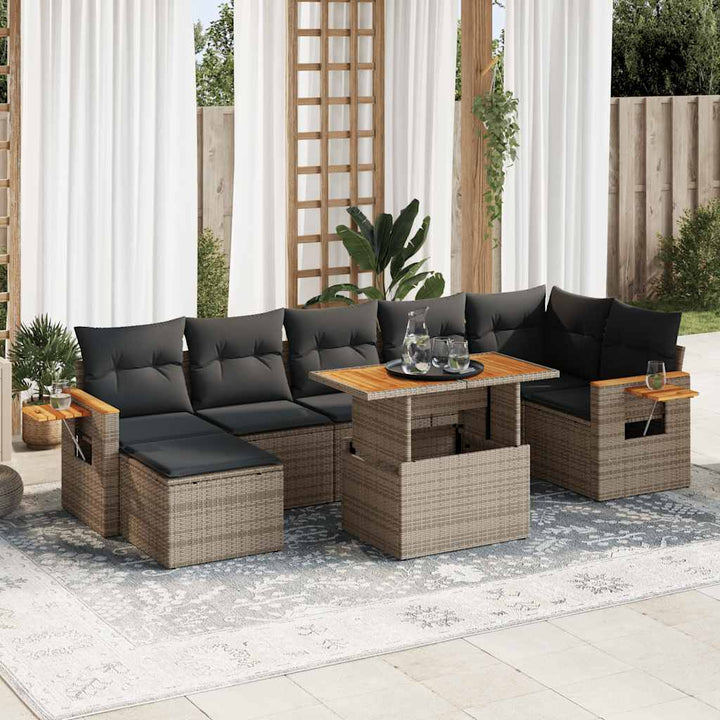 sofasæt til haven 8 dele med hynder polyrattan akacietræ grå