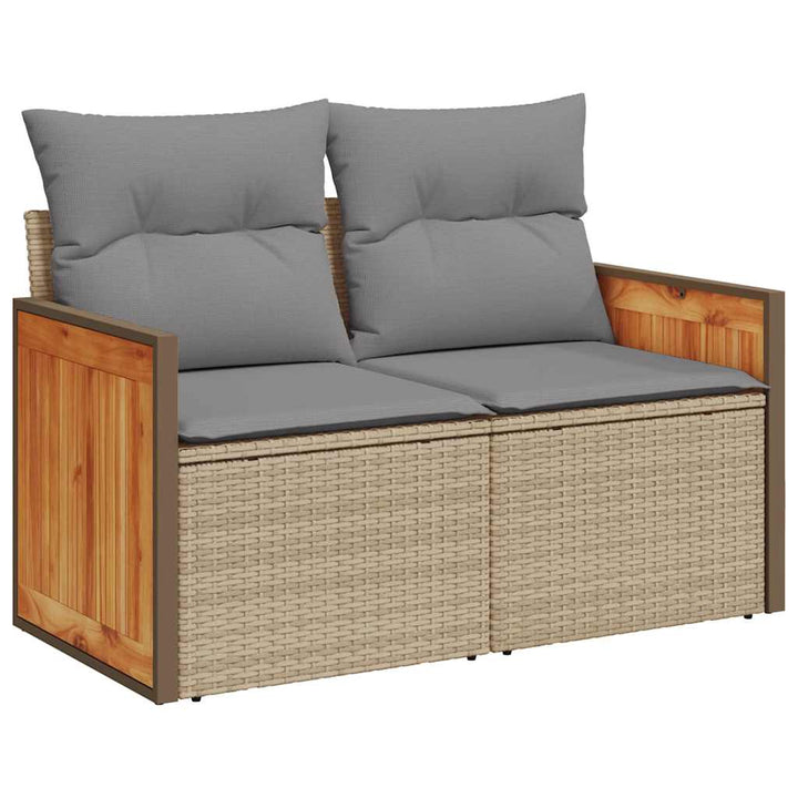 sofasæt til haven 7 dele med hynder polyrattan akacietræ beige