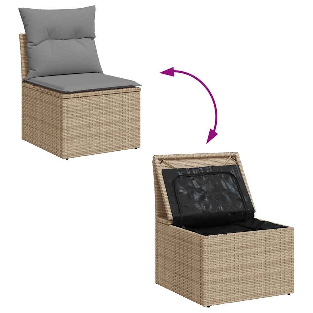 sofasæt til haven 7 dele med hynder polyrattan akacietræ beige