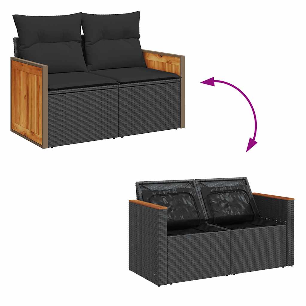 sofasæt til haven 8 dele med hynder polyrattan akacietræ sort