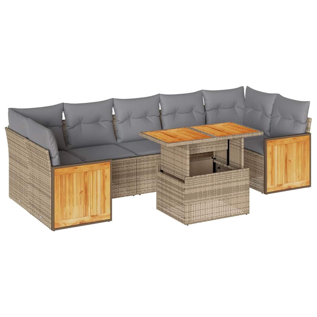 sofasæt til haven 8 dele med hynder polyrattan akacietræ beige