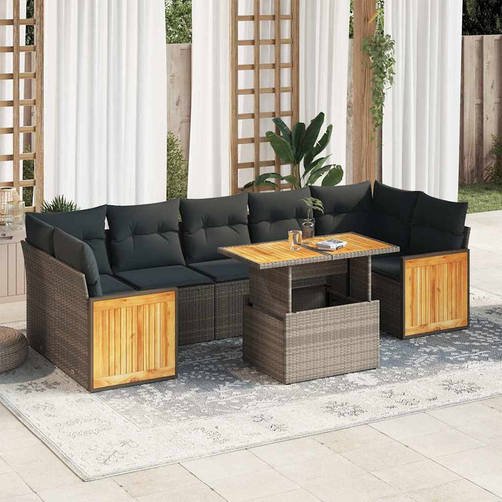 sofasæt til haven 8 dele med hynder polyrattan akacietræ grå