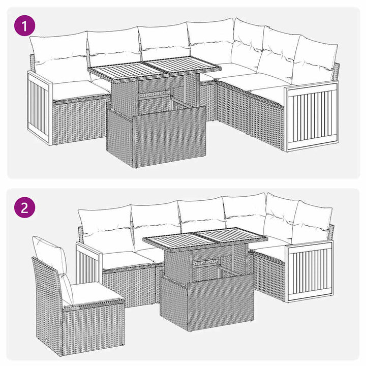 sofasæt til haven 7 dele med hynder polyrattan akacietræ sort