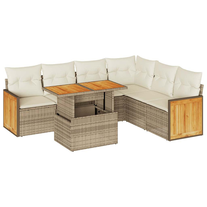 sofasæt til haven 7 dele med hynder polyrattan akacietræ beige