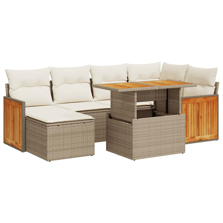sofasæt til haven 7 dele med hynder polyrattan akacietræ beige
