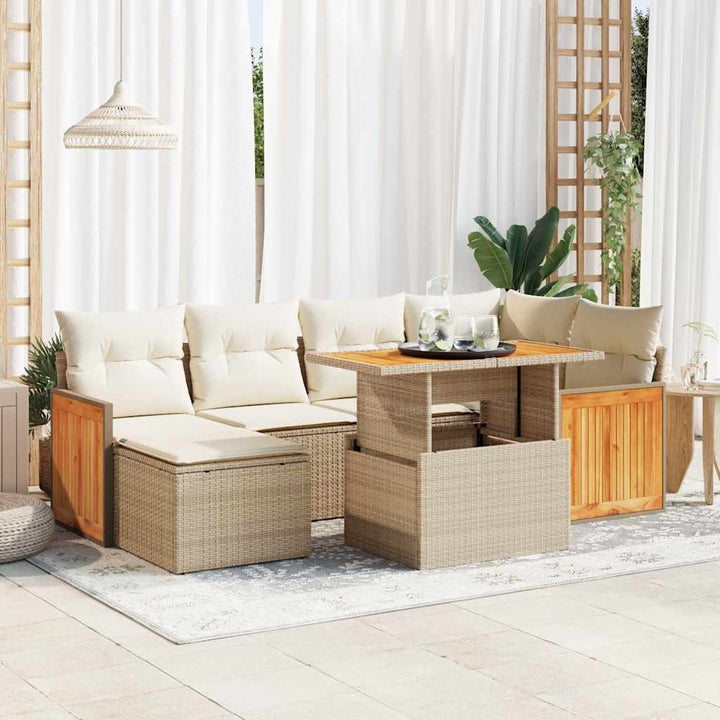 sofasæt til haven 7 dele med hynder polyrattan akacietræ beige