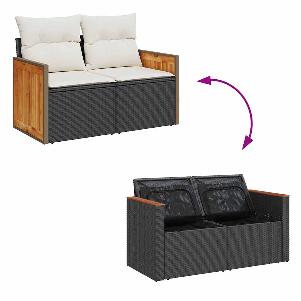sofasæt til haven 8 dele med hynder polyrattan akacietræ sort