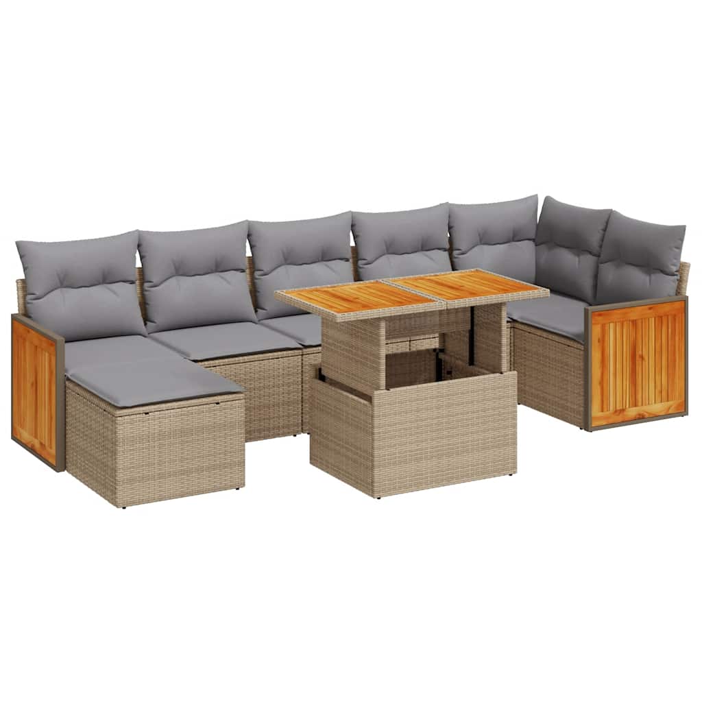 sofasæt til haven 8 dele med hynder polyrattan akacietræ beige