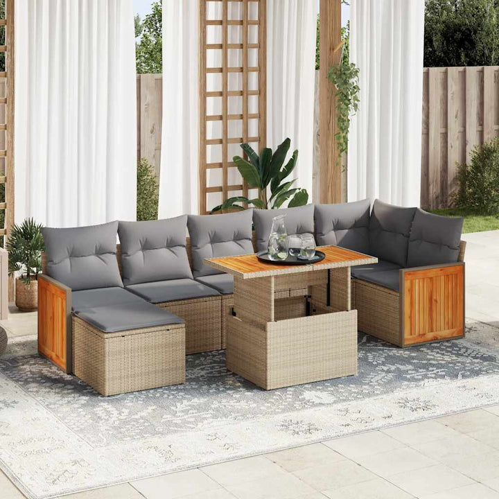 sofasæt til haven 8 dele med hynder polyrattan akacietræ beige