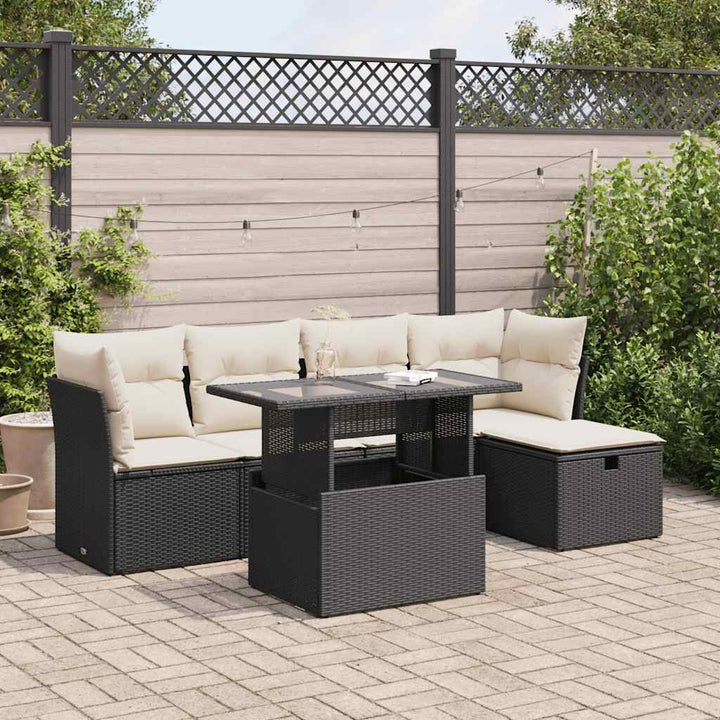 sofasæt til haven 6 dele med hynder polyrattan sort