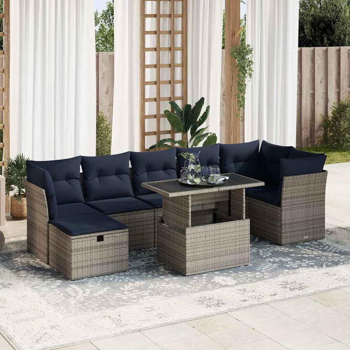 sofasæt til haven 8 dele med hynder polyrattan akacietræ grå