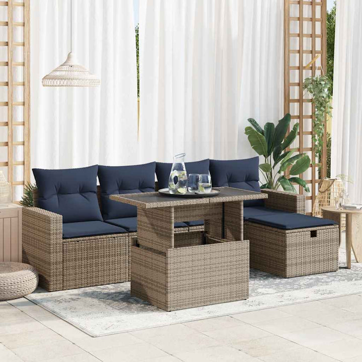 sofasæt til haven 6 dele med hynder polyrattan grå