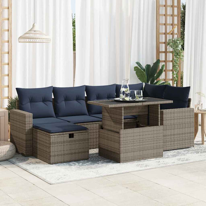 sofasæt til haven 7 dele med hynder polyrattan akacietræ grå