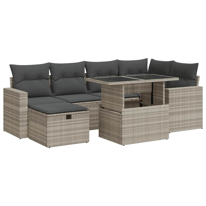 sofasæt til haven 7 dele med hynder polyrattan lysegrå