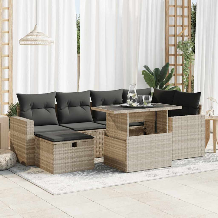 sofasæt til haven 7 dele med hynder polyrattan lysegrå